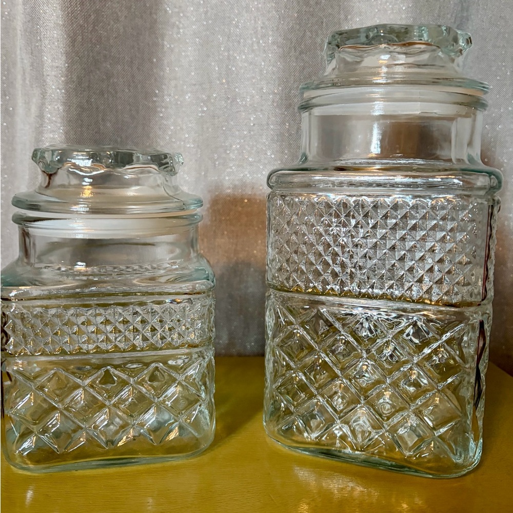 Set of Two Vintage Clear Glass Storage Jars Canisters